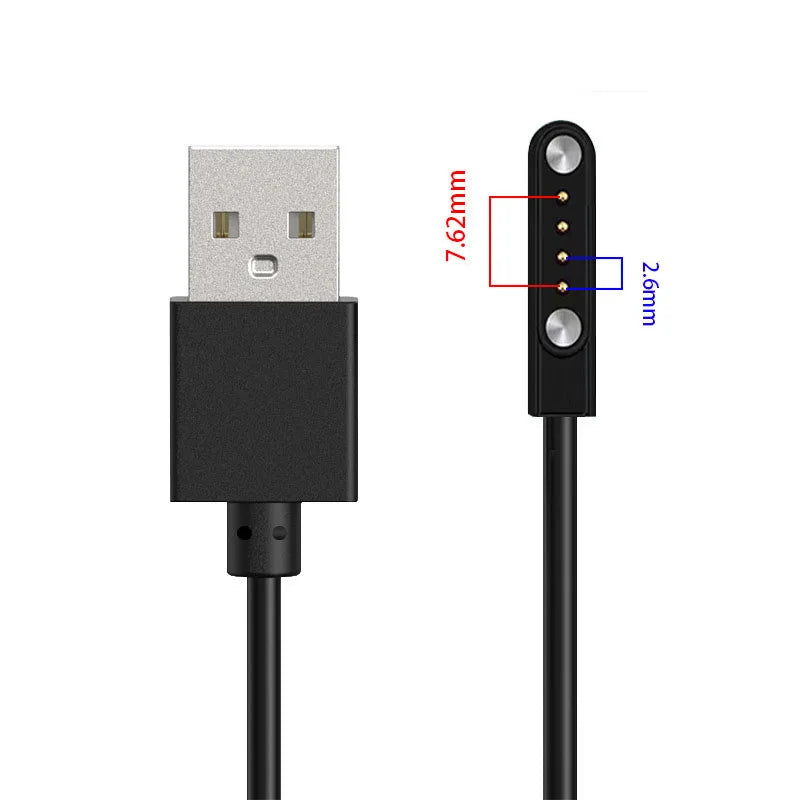 محول شاحن ساعة ذكية مزود بدبوسين و4 دبابيس وكابل شحن USB لساعة ذكية للبالغين/الأطفال وملحقات سلك شحن الطاقة