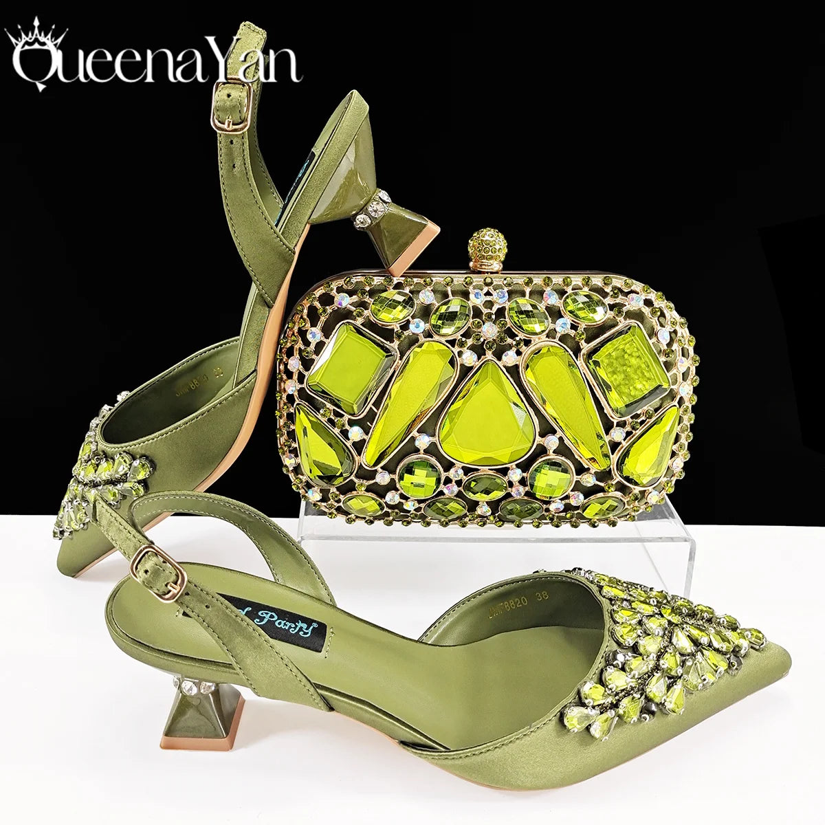 Queena Yan Italian shoes and handbags accessory set with rhinestone metal embellishments Wedding shoes Bridal shoes Designer