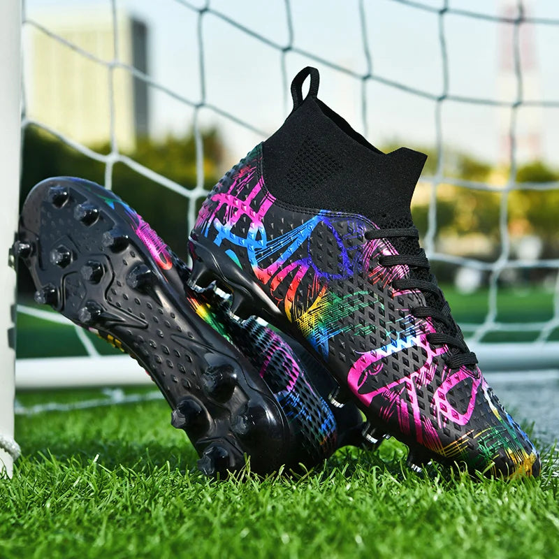 أحذية كرة القدم للرجال للتدريب على العشب الخارجي أحذية رياضية احترافية طويلة للرجال قابلة للتهوية برباط أحذية كرة قدم للرجال