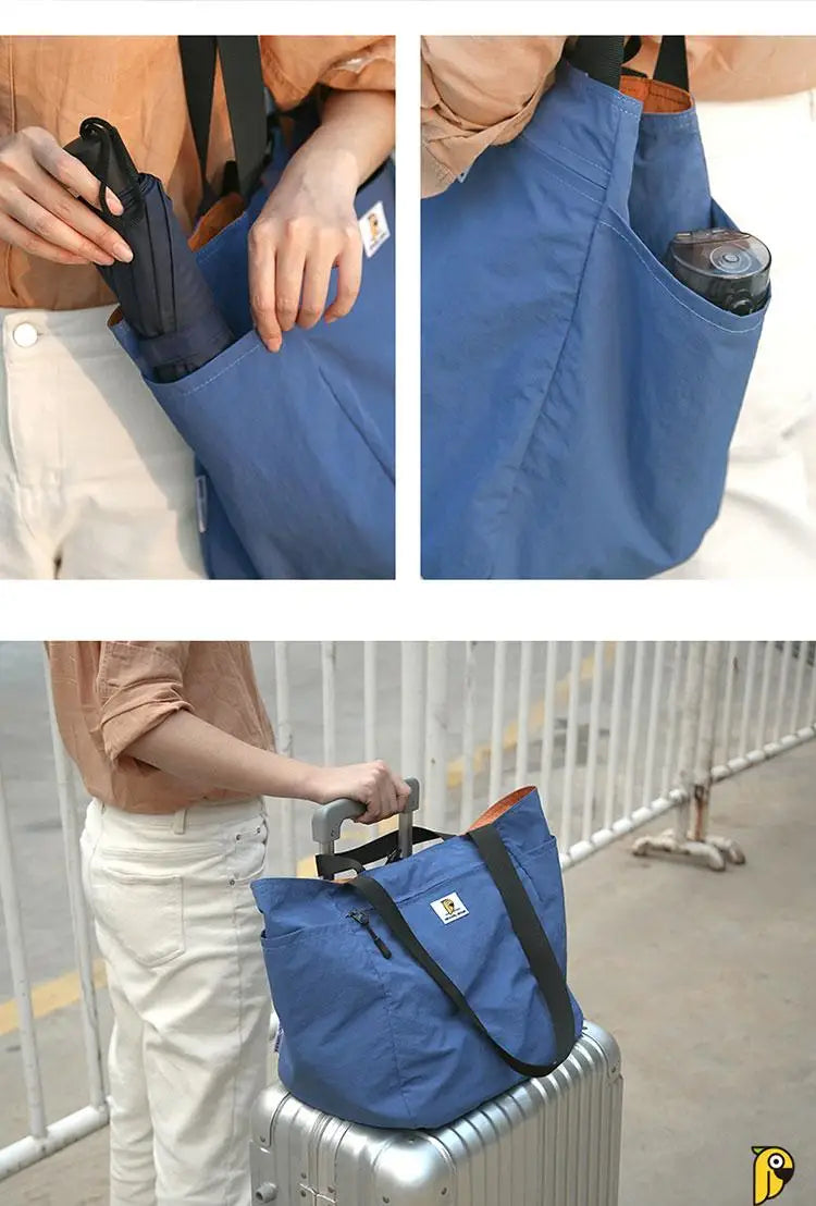 Reversible Travel Tote Bag Large Capacity Foldable Carry On Duffle Bag Canvas Shoulder Luggage Packing Bag for Women Men