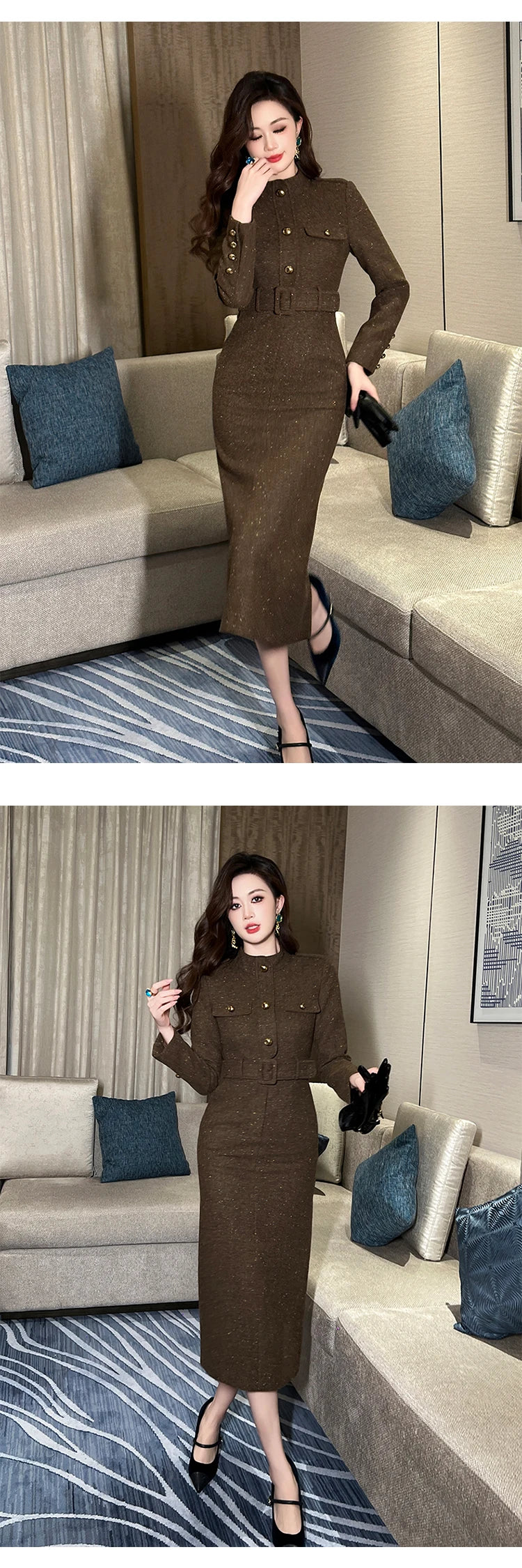 فستان رسمي أنيق للنساء، فستان نسائي احترافي عتيق بحزام صدر واحد، رداء متوسط ​​الطول، فستان حفلات عمل نسائي