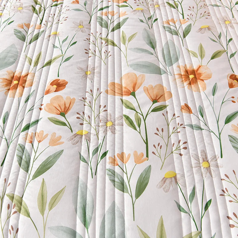 لحاف صيفي من القطن المغسول، لحاف مكيف للهواء، بطانية ناعمة وجيدة التهوية، مفرش سرير مطبوع عليه أوراق رقيقة، غطاء سرير، منسوجات منزلية