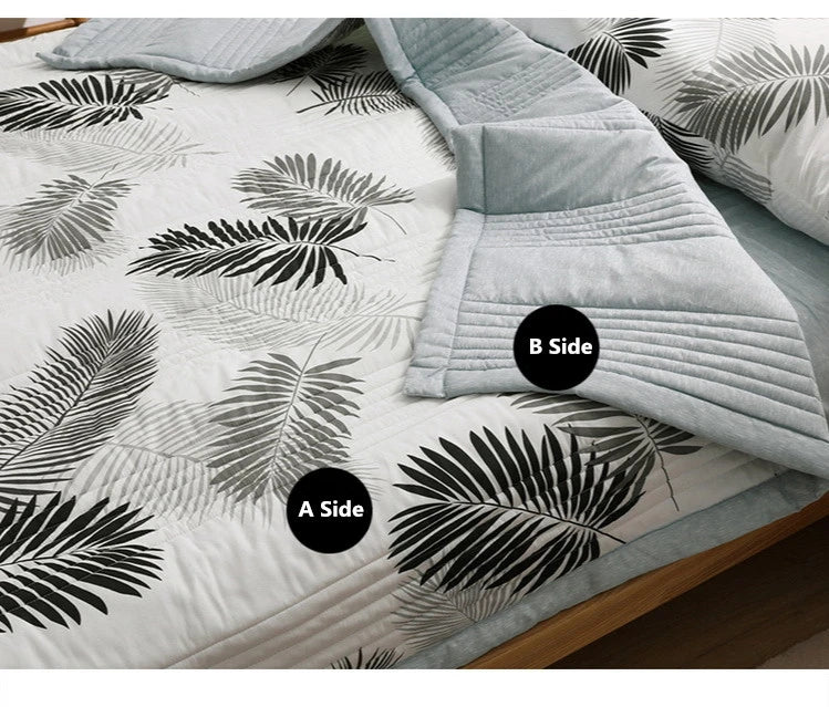 لحاف صيفي من القطن المغسول، لحاف مكيف للهواء، بطانية ناعمة وجيدة التهوية، مفرش سرير مطبوع عليه أوراق رقيقة، غطاء سرير، منسوجات منزلية