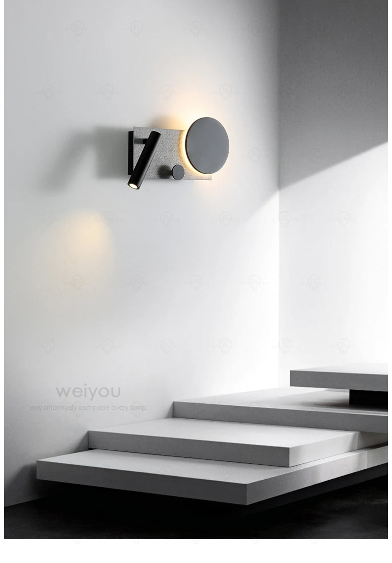 Bedroom bedside wall lamp with switch and spotlight, simple and modern Nordic creative personality, adjustable angle wall lamp