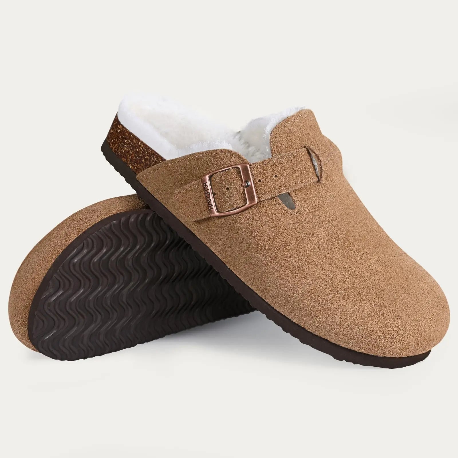 Crestar Women's Fur Lined Suede Clogs Winter Warm Fuzzy Cork Footbed Mules Unisex Cow Suede Potato Shoes Support Drop Shipping