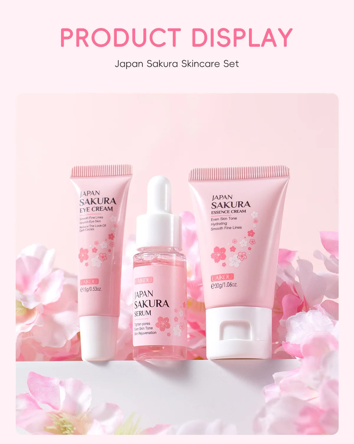 3pcs/set Sakura Skin Care Sets Face Cream Serum Eye Cream Face Beauty Products for Women Daily Moisturizing Skin Care Products