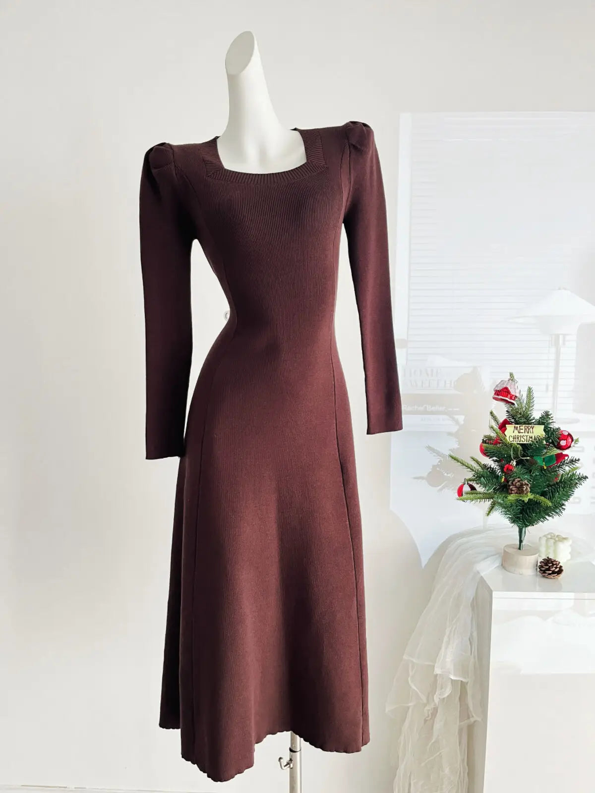 French Fashion Casual Women Inside Knitted Long Dress 2025 Spring New Long Sleeves Elegant Party Dresses Simple Vestidos Largos SwiftNest