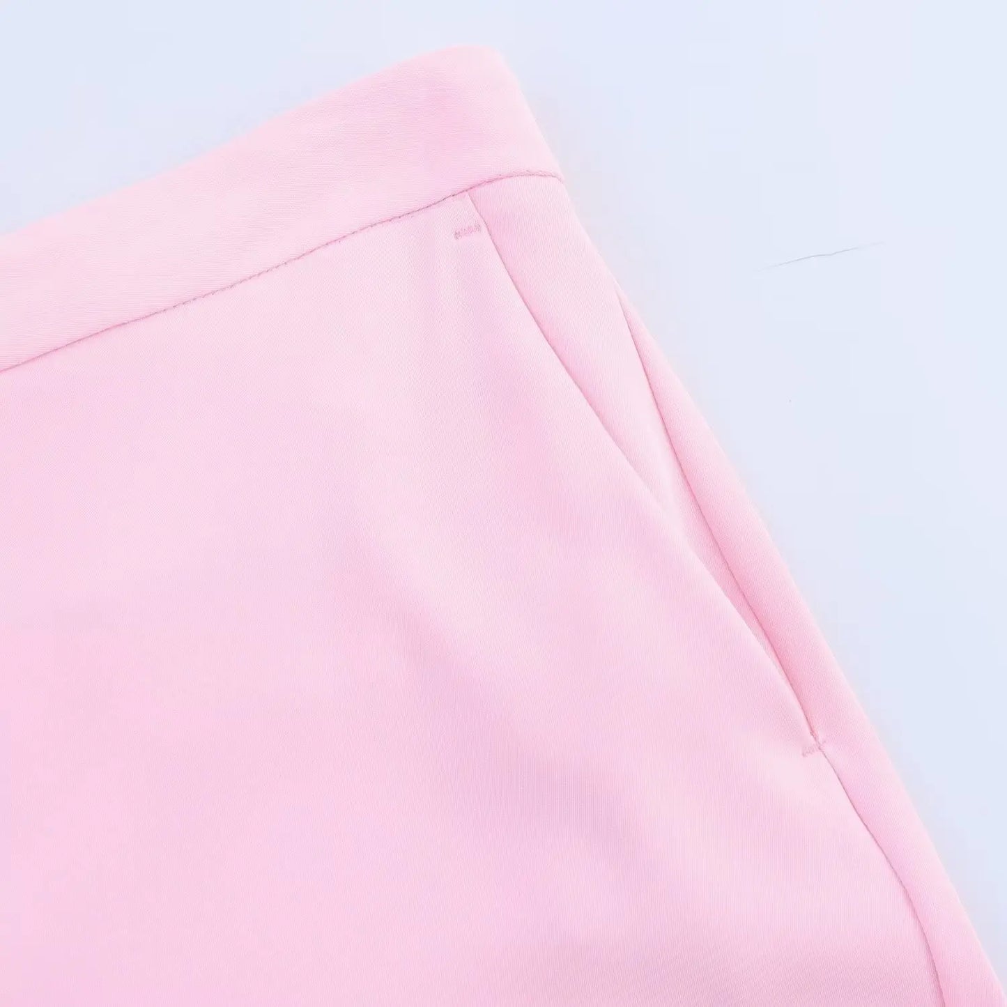 Women Fashion Pink Sets Turn-Down Collar Long Sleeves Single-Breasted Feather Blazer+High Waist Pocket Zipper Long Pants