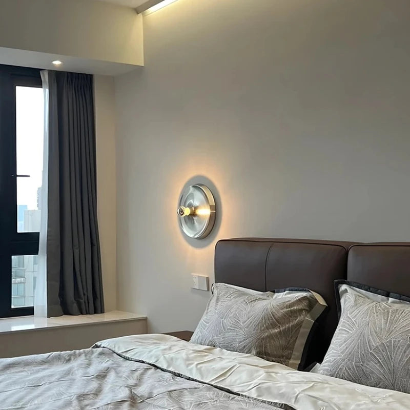 Medieval Bedside Wall Lamp Living Room Hallway Balcony Wall Lamp Bedroom Postmodern Flying Saucer Retro Metal Electroplated Lamp