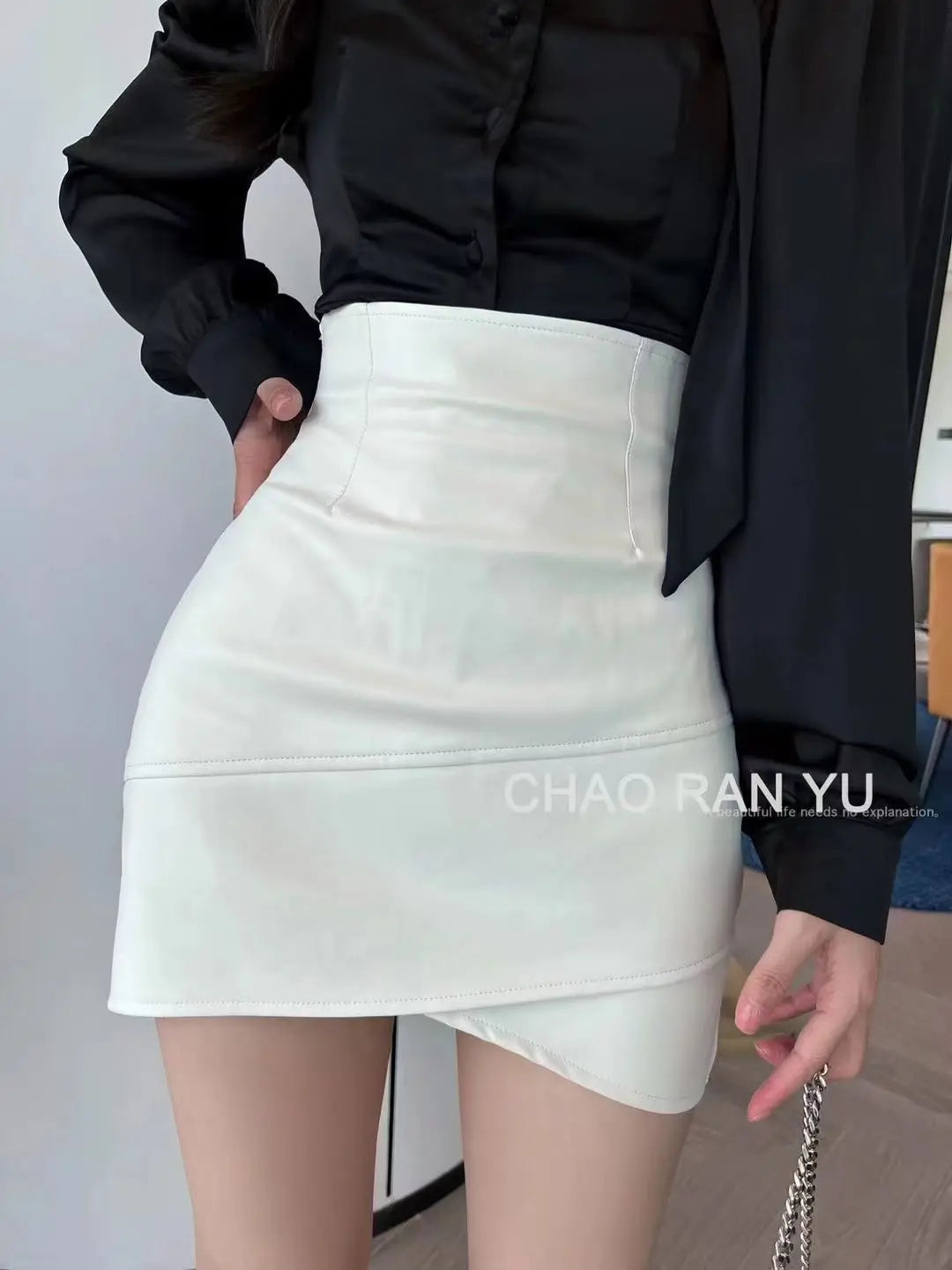 Women Clothing 2025 Autumn Korean Fashion Sexy Irregular Bodycon Mini Skirts Female High Waist Solid PU Leather Skirt Y2K Faldas