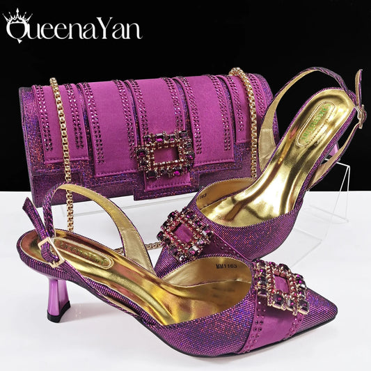 Italian Design Fashion Evening Shoes with Pointed Toe And Matching Clutch Bag Elegant Women's Footwear for Special Occasions