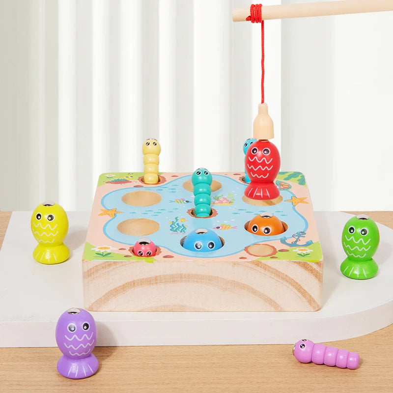 Wooden Fishing Game Toys Children Early Education Color Cognitive Toy Kids Interactive Games Toys for Gifts Fine Motor Skill