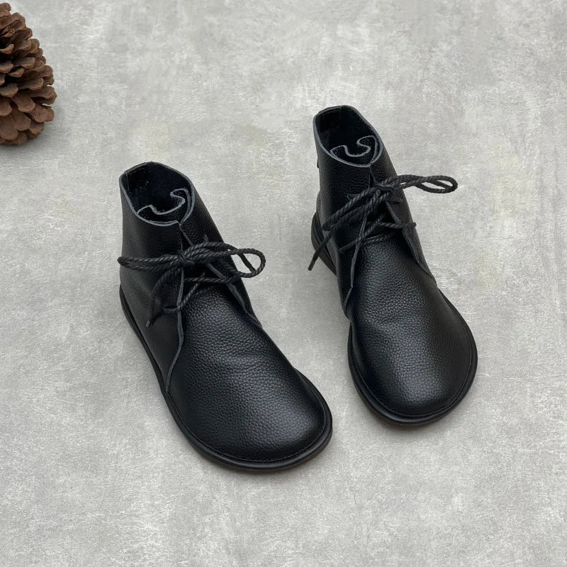 Johnature Retro Genuine Leather Short Boots 2025 New Casual Round Toe Versatile Solid Color Women's Soft Cowhide Soft Sole Shoes