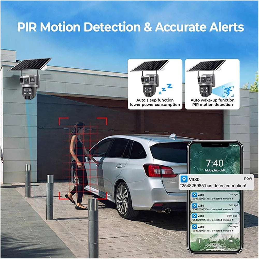 V380pro 12MP 6K WIFI Camera Solar PIR Human Detection Night Vision Waterproof Security Video IP Camara Battery CCTV Monitor