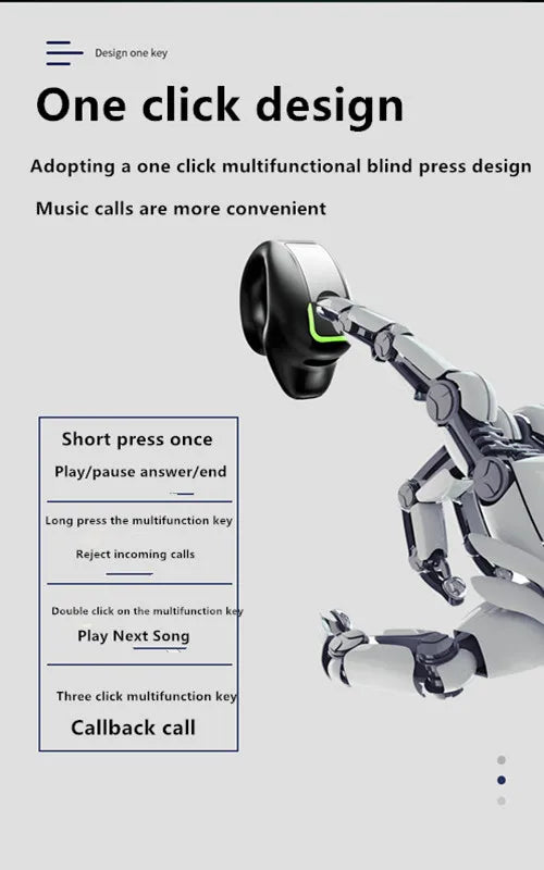 Headset With Microphone Bluetooth 5.3 Ear Clip Headphone TWS Wireless Earphone Single In-Ear HD HiFi Stereo Touch Control Sports