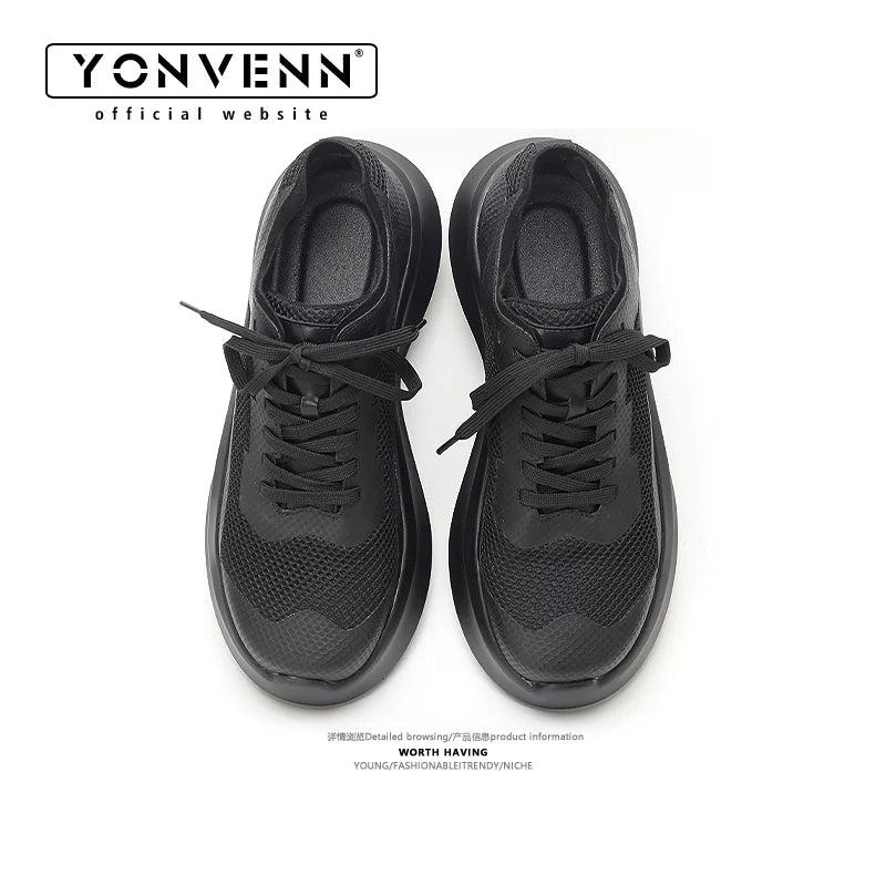 2025 Summer New Mesh Shoes Men's Height 7CM Casual Breathable Dad Shoes Sponge Cake Shoes Thick Bottom Trendy Sports Shoes