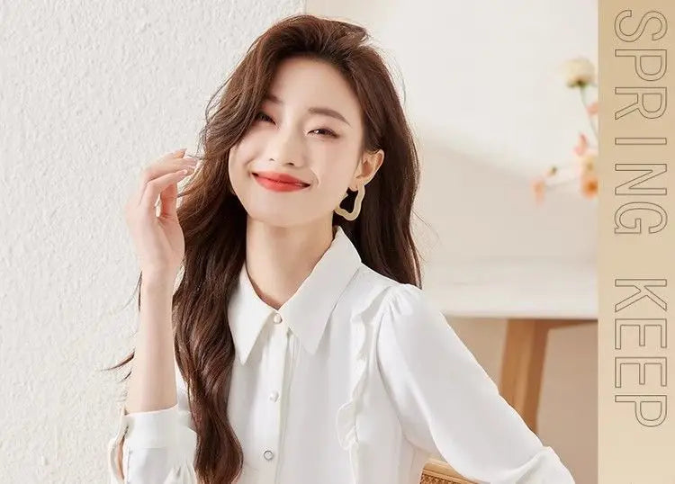 Women's Clothing Spring New French Style Long-sleeved Shirt Lady Chiffon Thin Fashion Blouses