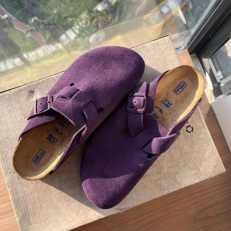 Women's Suede Mules Clogs Slippers Soft Insole Sandals With Arch Support Shoes Outdoor Beach Suede Clogs Slippers Slides For Men