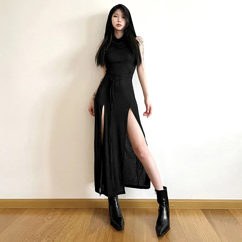 2023 Summer Fashion Trend Women's Clothing New Hooded Loose Hem Slit Personalized Dress Party Dress Club Clothing