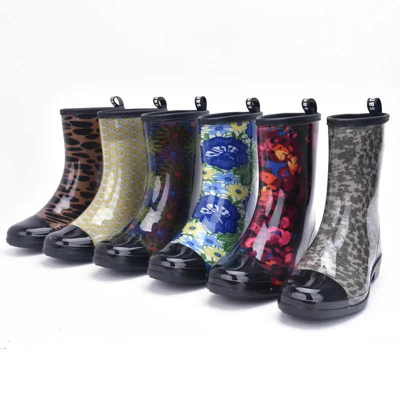 Women Boots Waterproof Ladies Ankle Boot Fashion Floral Female Shoes Spring Autumn Rainboots  High Quality 2021 Newayy6