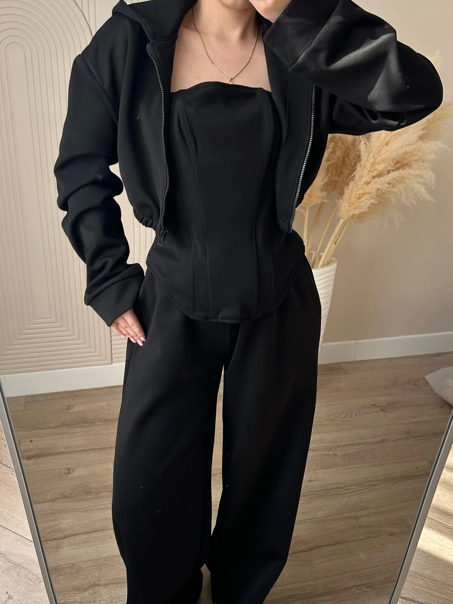 Women's clothing 2025 autumn new fashion hooded sweatshirt jacket vest wide leg pants three piece set
