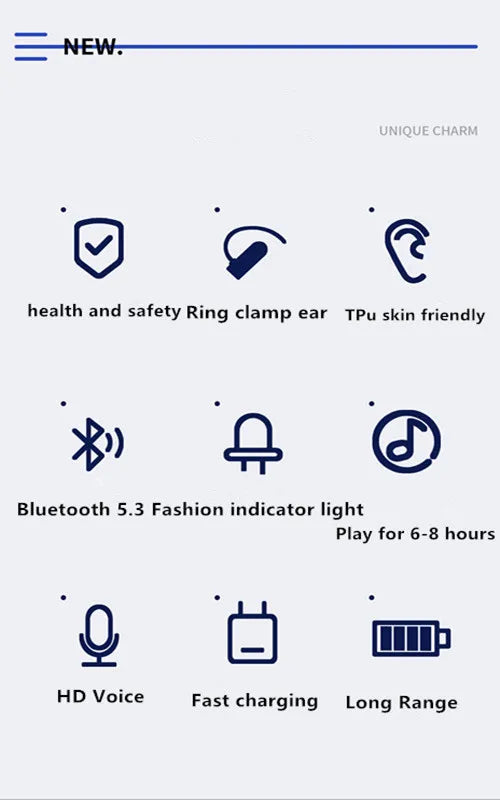 Headset With Microphone Bluetooth 5.3 Ear Clip Headphone TWS Wireless Earphone Single In-Ear HD HiFi Stereo Touch Control Sports