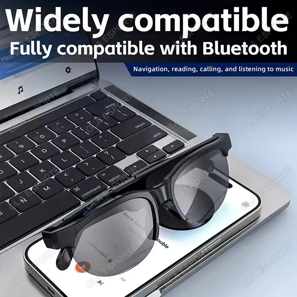 2025 New Smart Glasses Headset 2-in-1 UV Protection Portable Music Sunglasses with Microphone HD Voice Call Smart Sunglasses Men