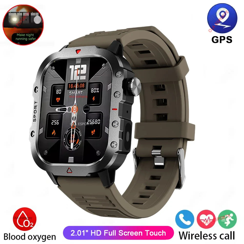 Outdoor Sports Smart Watch 2.01 Inch AMOLED Screen LED Flashlight Bluetooth Talking Smart Watch for Men Women Holiday Gifts 2025