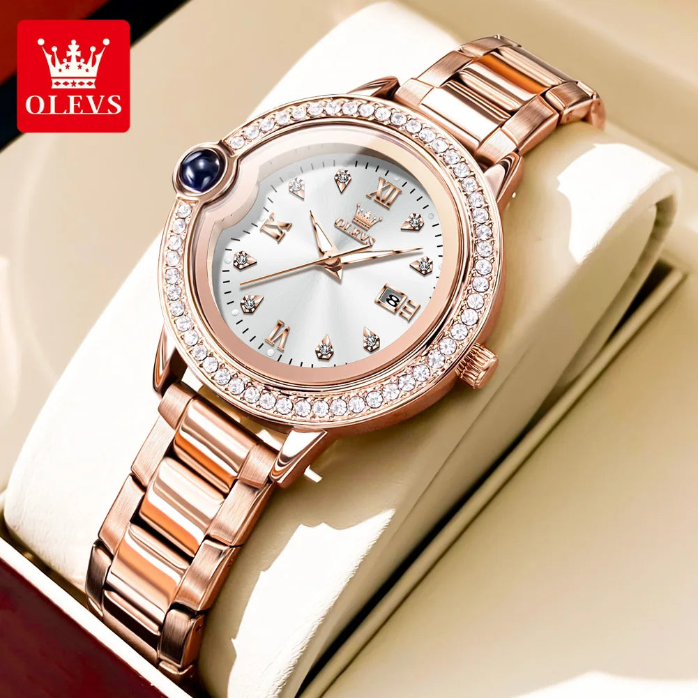 OLEVS 5588 Women's Watches Original Luxury Quartz Ladies Watch Diamond Bezel Wristwatch Waterproof Automatic Date Reloj Mujer SwiftNest