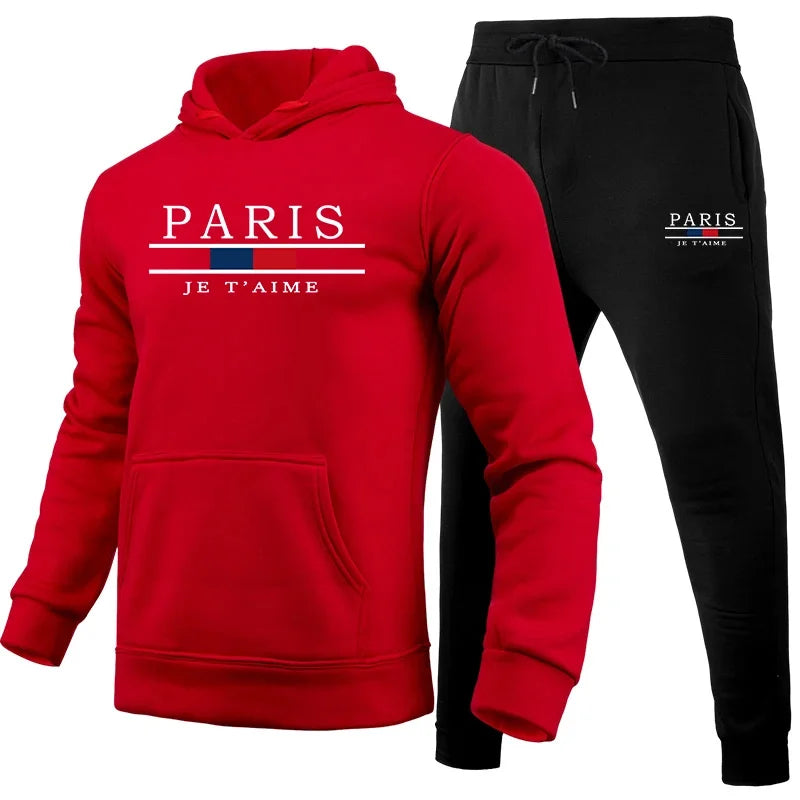 Men's outdoor sports set for autumn and winter: a two-piece hooded sweatshirt and sweatpants for fitness and casual jogging