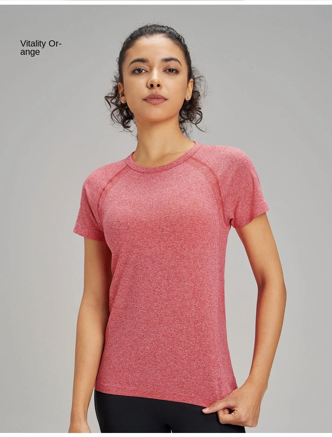 Outdoor yoga T-shirt, quick drying solid color sportswear, casual running, quick drying fitness training, short sleeved women