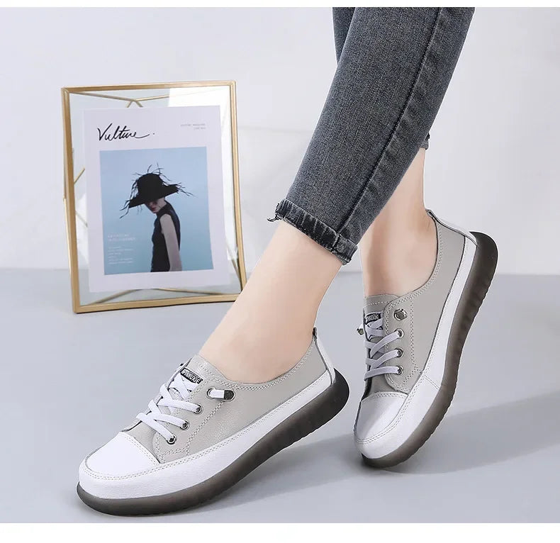 Genuine Leather Soft Sole Outdoor Summer Walking Vulcanized Shoes Women Jogging Sneakers Woman Flat Trainers Fitness Footwear