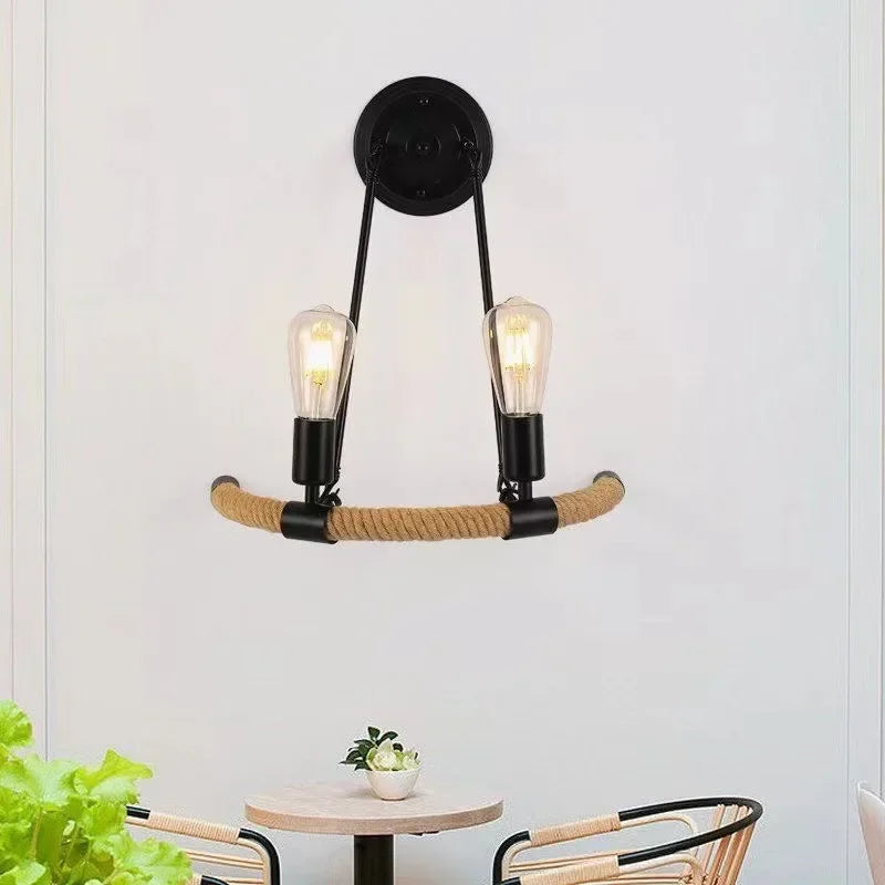 Bedside bedroom decorative wall lamp retro staircase hallway iron hemp rope lamp American industrial style Sconce lamp
