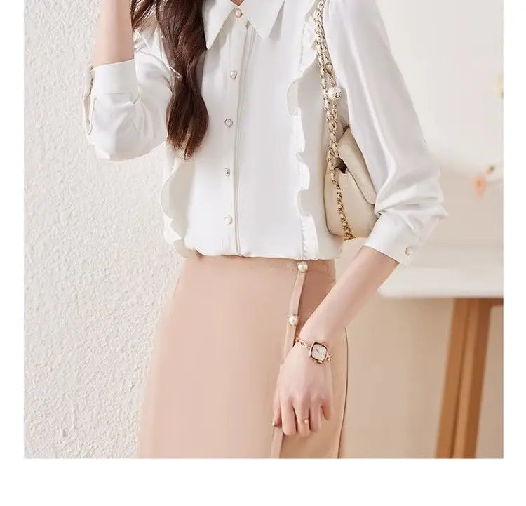 Women's Clothing Spring New French Style Long-sleeved Shirt Lady Chiffon Thin Fashion Blouses