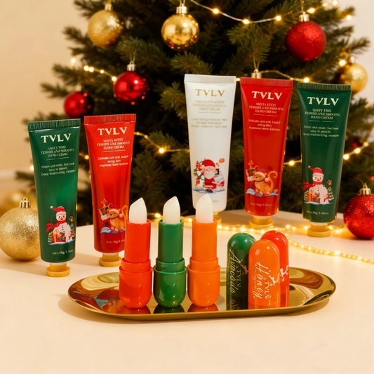 Christmas Moisturizing Skincare Set - Hydrating Hand Cream & Nourishing Lip Balm, Ideal Holiday Gift for Women with Dry Skin