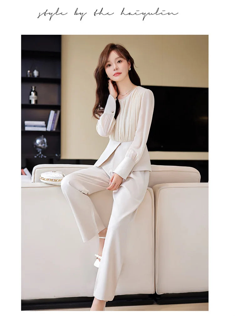 Fashion Uniform Styles Spring Women Office Business Suits Female Pantsuits Ladies Work Wear Blazers Sets With Wide Leg Trousers SwiftNest
