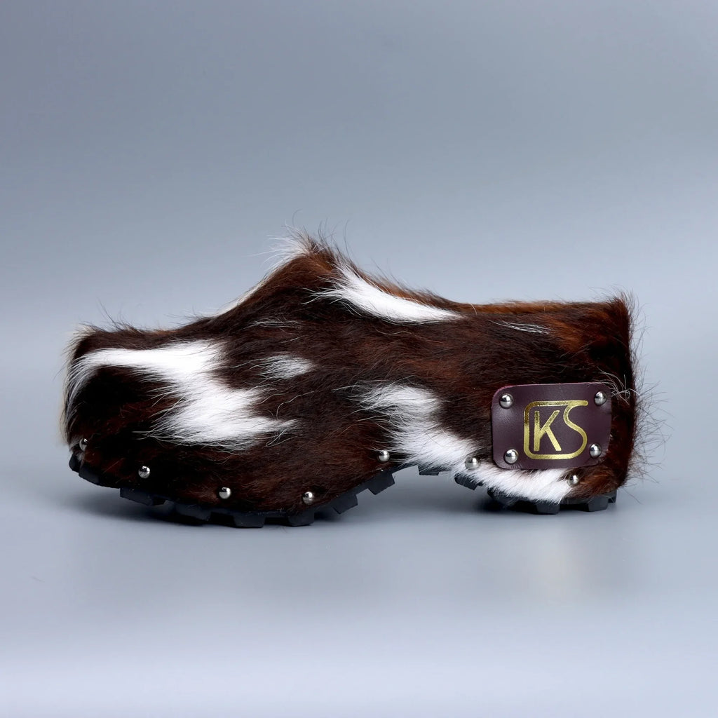 Women’s Cowhide Platform Clogs Sandals Wide Fit Comfort Designer Fur Shoes for Flat Feet, Soft Sole Anti-Slip Mules for All-Day