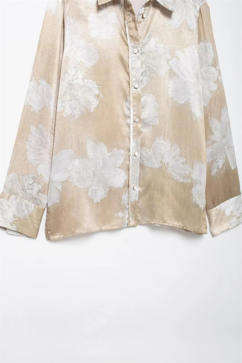 Women's Suit Spring-Summer 2024 New Fashionable Floral-Print Satin Shirt Printed Pants Elegant chic women's suit SwiftNest