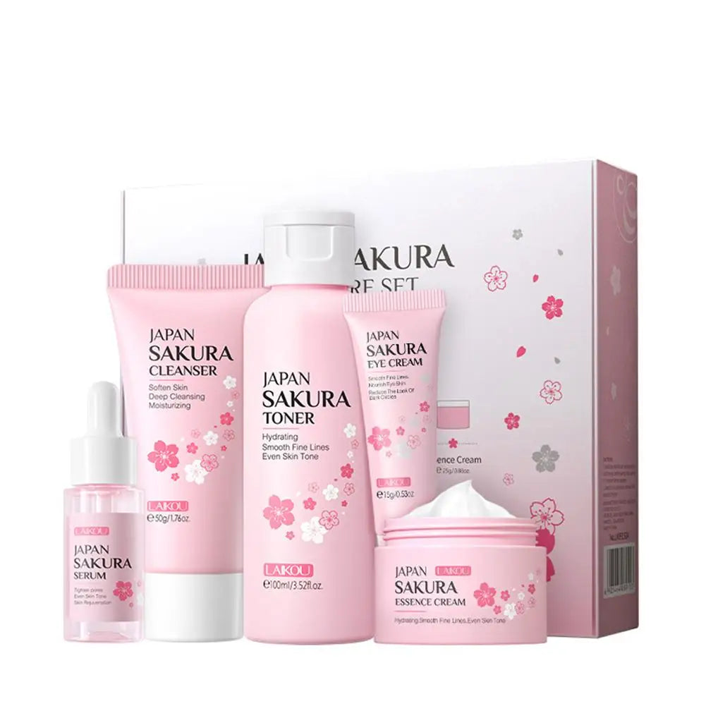 LAIKOU Sakura Skin Care Set Facial Cleanser Eye Creams Face Cream Serum Lotion Toner Moisturizing Face Care Kit
