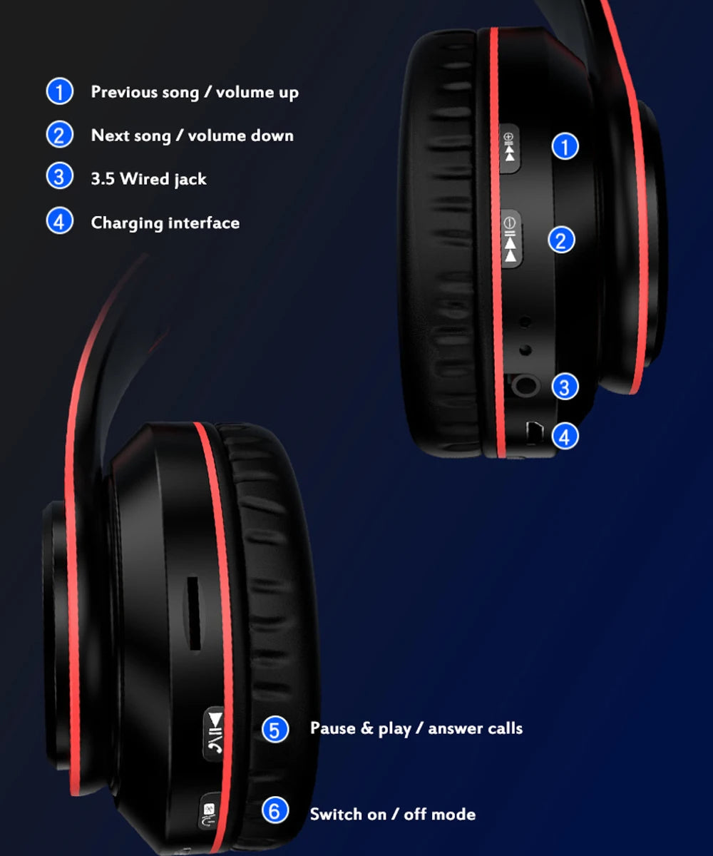 Headphones Bluetooth Headsets Gamer Surround Sound Stereo Wireless Earphone USB W/ MicroPhone Colourful Light PC Laptop Headset