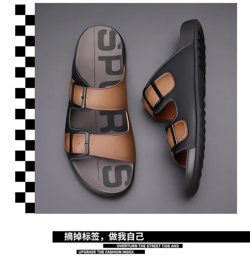 Men's Slippers Original Designer Casual Sandals Luxury Genuine Leather Slippers Outdoor Beach Slippers for Men Summer Flip Flops