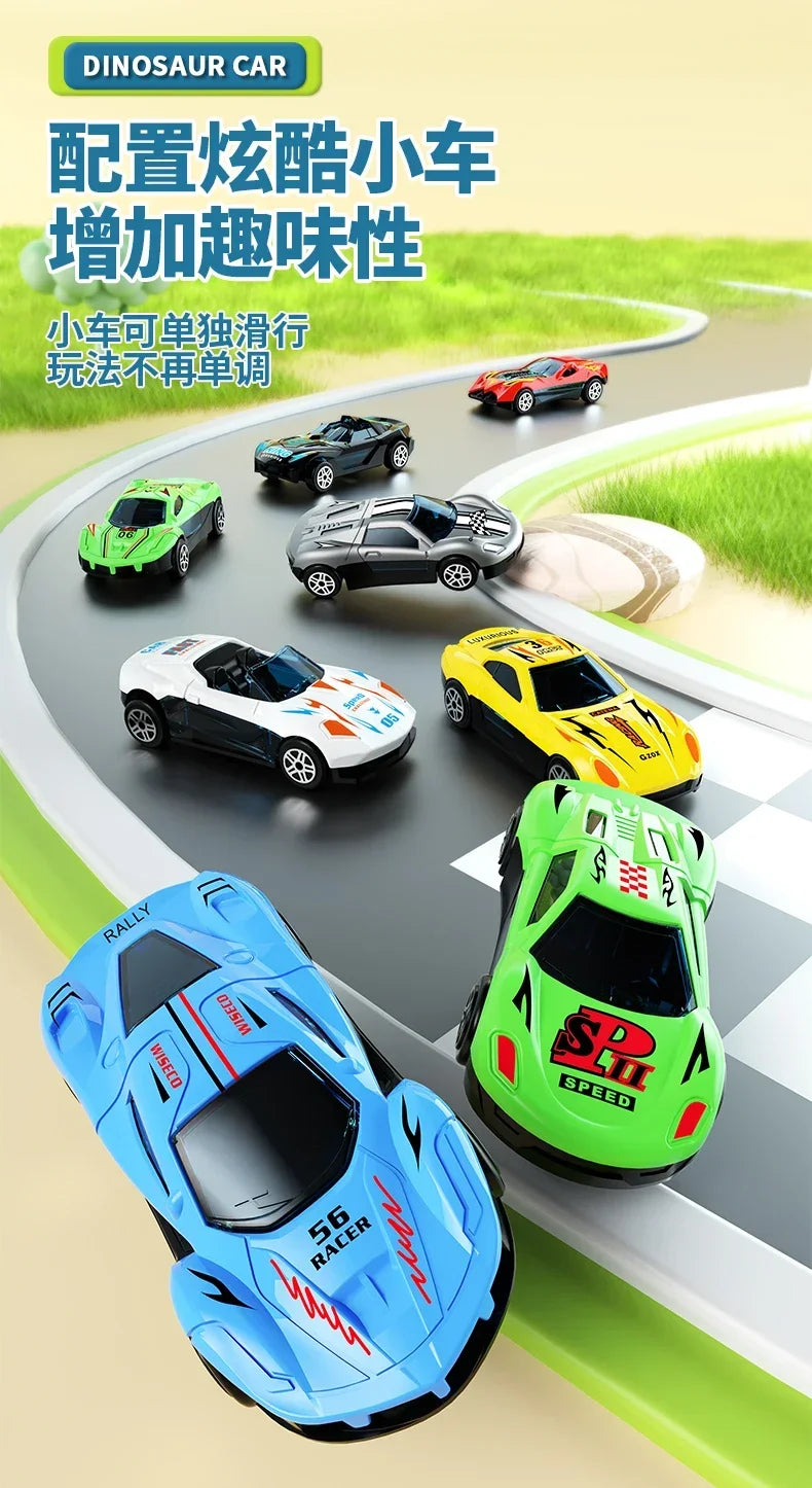 Dinosaur Toys for Kids Boys Ages 3-5, Car Track Set Dinosaur Transport Truck with Diecast Cars that Transform into Dinosaurs