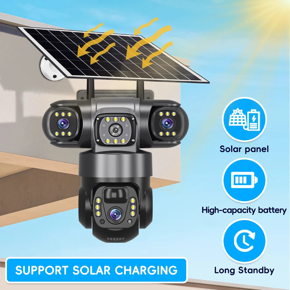 V380 Pro Solar Camera 4G SIM Outdoor 3 Lens Three Screens Webcam PIR Human Detect CCTV Security Video Battery PTZ IP Camara