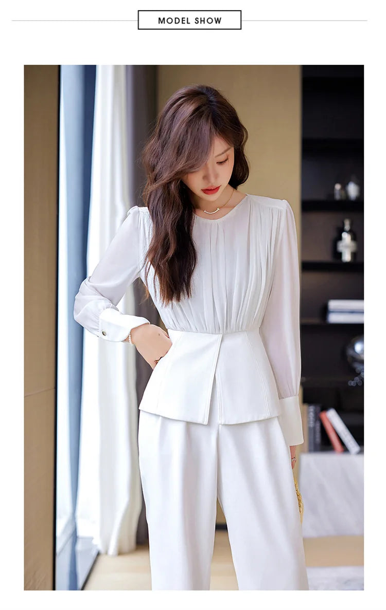 Fashion Uniform Styles Spring Women Office Business Suits Female Pantsuits Ladies Work Wear Blazers Sets With Wide Leg Trousers SwiftNest