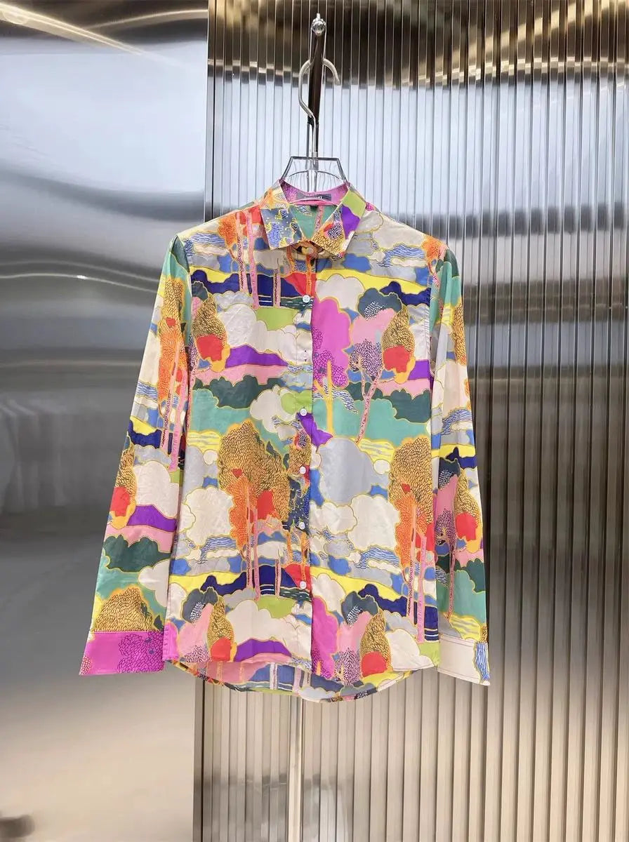 Men's Spring Autumn Fashion Trend Slim Fit Casual Floral Print Long Sleeve