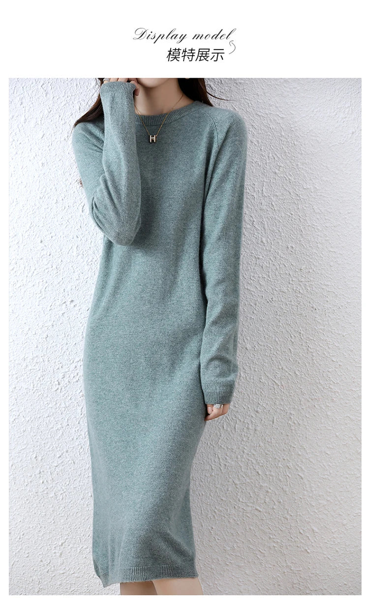 2022 Autumn Winter New Women Fashion Dress 100% Wool Warm Sweater Dress Long Sleeve Knitted Pullover Female Casual Dresses SwiftNest