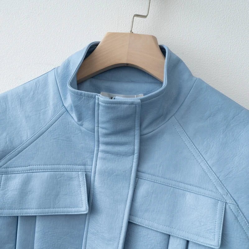 جاكيت نسائي من الجلد الصناعي لخريف/شتاء 2025 مع خصر مطاطي قابل للتعديل ومعطف نسائي وملابس خارجية