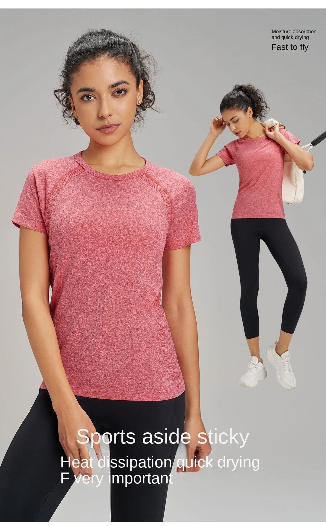 Outdoor yoga T-shirt, quick drying solid color sportswear, casual running, quick drying fitness training, short sleeved women