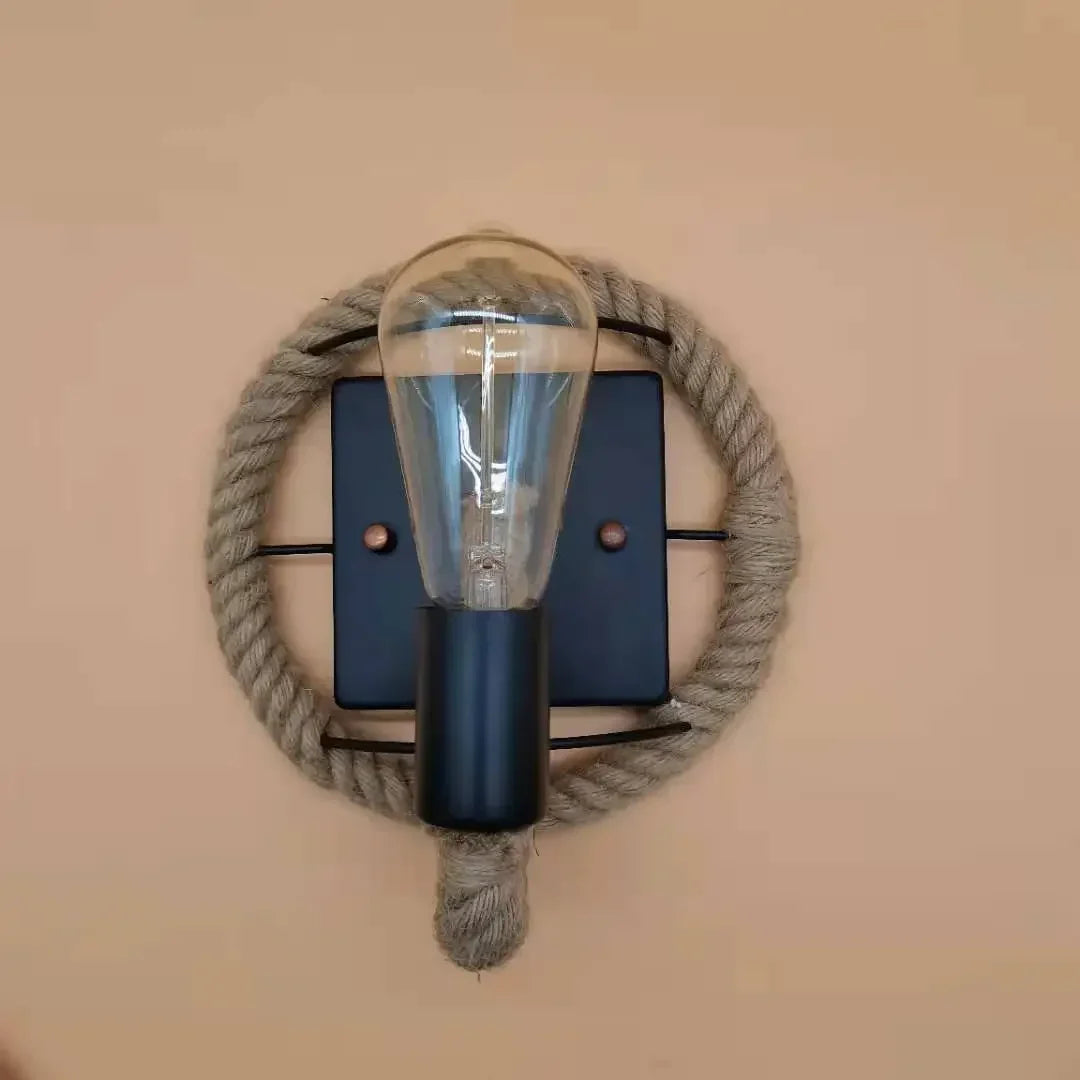 Bedside bedroom decorative wall lamp retro staircase hallway iron hemp rope lamp American industrial style Sconce lamp