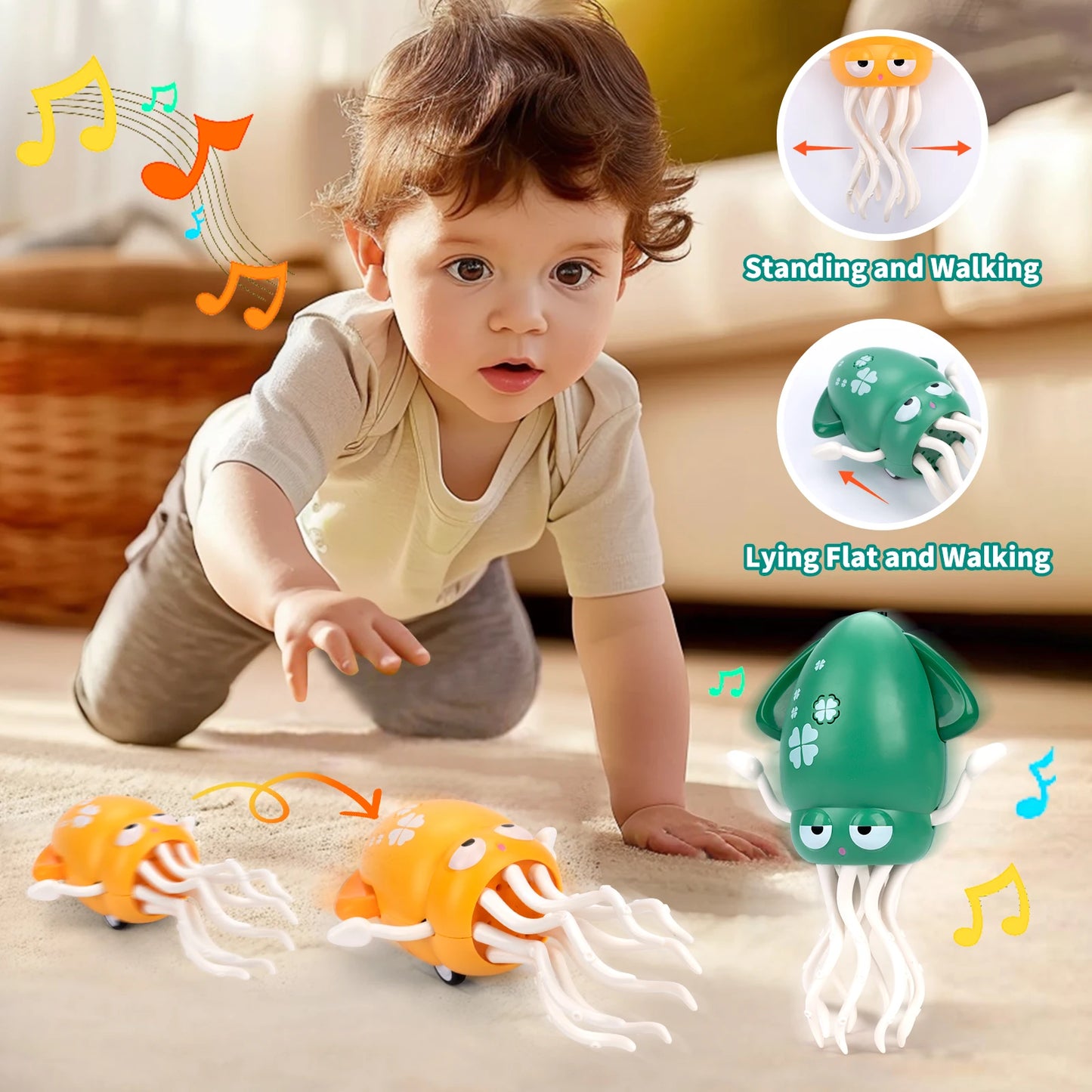 Kids Electronic Pet Toys Interactive Development Toys Induction Lying Flat Squid With Light&Music Tummy Time Gifts NEWDancing